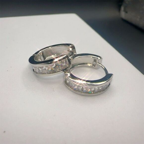 Fashion Sterling Silver Cubic Zirconia Huggie Hoop Earrings Silver - Picture 2 of 7